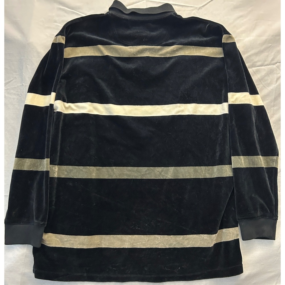 Enyce Mens XXL Velour‎ Long Sleeve Polo Shirt Black Striped Vintage Streetwear - Picture 2 of 6